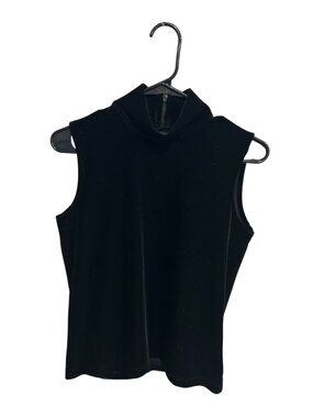 Anne Klein Small Petite Black Velvet Sleeveless Mock Neck Tank Top Romantic Goth